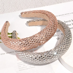 Baroque padded headband with rows of sparkling rectangular rhinestones for women
