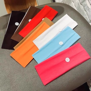 Women Elastic Wide Button Headband Cotton Knit Mask Holder Sweatband Sport Yoga Hair Band Solid Color Headwrap Accessories