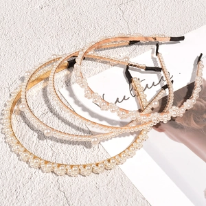 Elegante Kunstparel Dunne Metalen Haarband Verguld Eenvoudige Minimalistische Haarring Voor Vrouwen Meisjes Bruiloft Feest Haaraccessoires