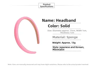 Detailed size parameters of pink sponge headband with 13cm diameter and 1cm width