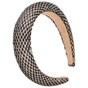 Baroque padded headband with rhinestone checkerboard pattern and velvet lining