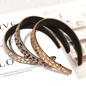Baroque crystal leaf headbands in gold and silver rhinestones with black velvet lining