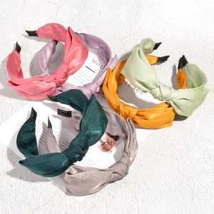 French Retro Satin Bow Knot Wide Headband For Women Elegant Solid Color Top Knot Hair Band Fashion Daily Hair Accessories