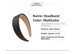 Detail view of black raffia headband showing straw weave texture and 4cm width