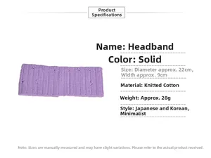Spécifications détaillées de taille pour un bandeau en coton tricoté violet