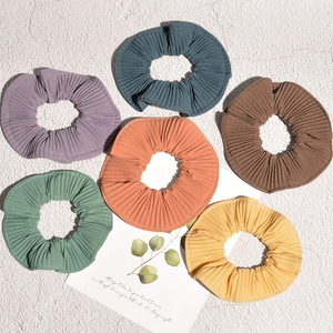 Women Minimalist Pleated Fabric Scrunchies Handmade Elastic Hair Ties Korean Style Elegant Solid Color Hair Bands