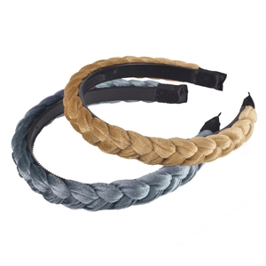 Geflochtene rutschfeste Stirnbänder Set mit gezahntem Griff in Bronze und Graublau