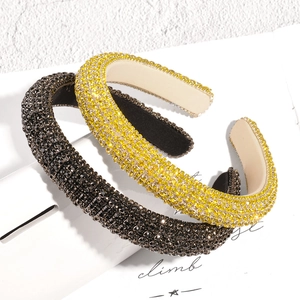 Chic padded sponge headbands with glittering rhinestones in yellow and dark grey