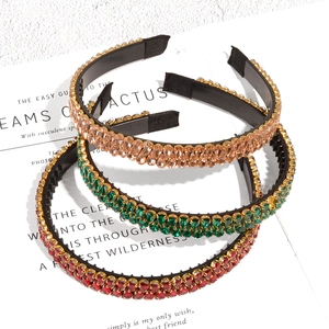 Serre-têtes baroques fins en strass avec dents antidérapantes, rouge vert et doré