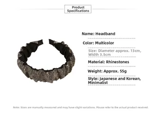 Detail showing dimensions of 13cm diameter and 3.5cm width for the rhinestone headband