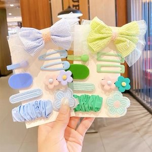 Set di fermagli per capelli con fiori e fiocchi per bambine in blu e verde