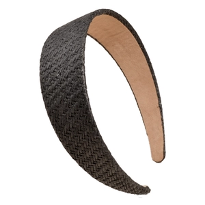 Classic black raffia woven headband with brown non-slip lining for women accessories