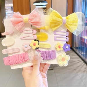 Set di fermagli per capelli per bambine con fiocchi floreali e fiori in tessuto colorati