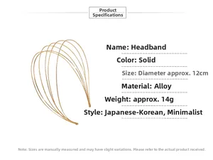 Detail specifications of the gold wave alloy headband showing size 12cm and weight 14g