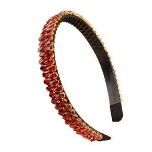 Serre-tête baroque pour femme avec strass rouges et dents antidérapantes internes