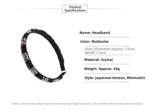 Detail view of multicolored crystal headband with dimensions 12cm diameter and 1.5cm width