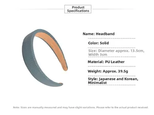 Detail view of blue PU leather headband featuring lizard texture and 3cm width dimensions