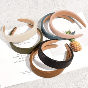 Retro Broad Side PU Leather Hair Band Solid Color Pebble Texture Non-slip Headband For Women Elegant Hair Accessories
