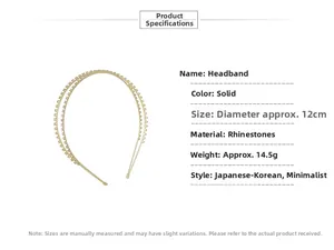 Spécifications du serre-tête double rangée de strass avec diamètre de 12cm et poids de 14,5g