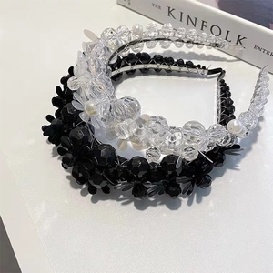 Elegant Crystal Beaded Headband For Women Vintage Rhinestone Faux Artificial Pearl Flower Hair Band Fashion Hair Accessories Gift
