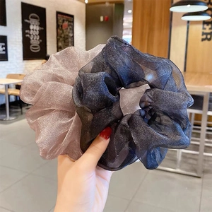 Große Organza Satin Haargummis Für Damen Übergroße Mesh Glitzer Elastische Haarbänder Geraffte Plissierte Raffinierte Haarschmuck Geschenk