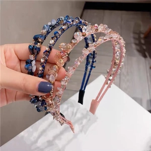 Lot de serre-tête en cristal bleu marine, bleu clair et rose avec strass brillants