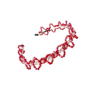 Serre-tête élégant en perles de cristal rouge et transparent avec design ondulé tissé