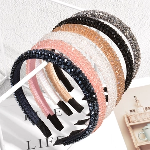 Vintage Rhinestone Headband For Women Girls Anti-Slip Hair Band Fashion Beaded Headwear For Face Washing Party Accessories