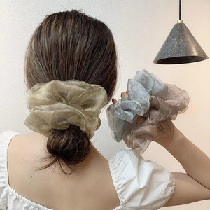 Elegantes Organza Haargummi Set in Champagner, Hellblau und Grauviolett für Frauen