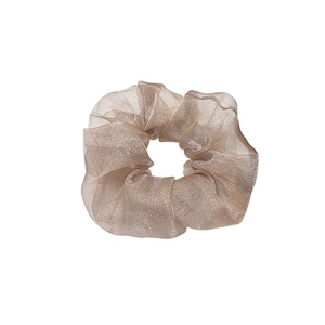 Eleganter champagner-goldener Organza Haargummi mit glitzernder Faltenstruktur