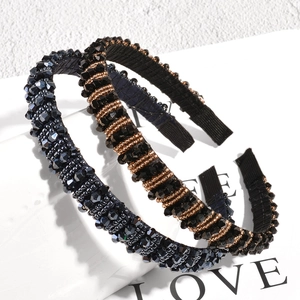 Elegant beaded headband with deep blue and black faceted crystals for women hair styling