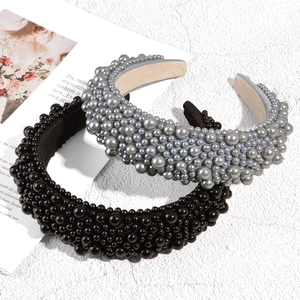 Vintage Thick Sponge Artificial Pearl Headband For Women Elegant Padded Hair Hoop With Beaded Artificial Pearls Fashion Hair Accessories Headwear