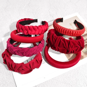 Serre-tête Rembourré Rouge Vintage pour Femmes Bandeau en Velours Plissé Coiffure Élégante et Simple Accessoires Cheveux Mode