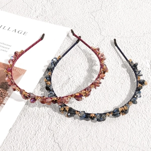 Elegant beaded crystal headbands in red and blue colors for women hair styling