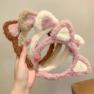 Cute Plush Cat Bear Ears Headband Soft Faux Fur Hairband For Face Washing Makeup Elastic Hair Hoop Women Hair Accessories