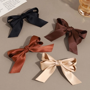 Elegant satin bow hair clips in black, coffee, caramel and champagne colors
