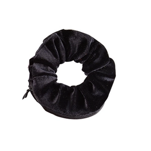 Black velvet hair scrunchie with hidden zipper pocket for small item storage