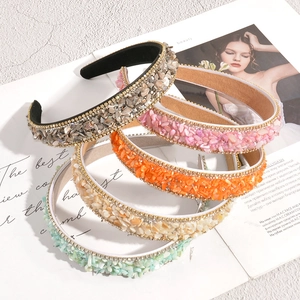 Baroque Rhinestone Padded Headband For Women Vintage Crushed Stone Pave Hair Hoop Elegant Sparkly Hair Accessories For Party