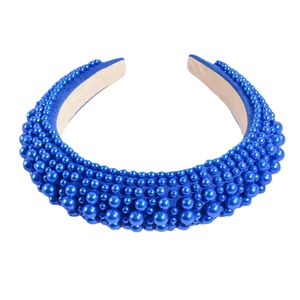 Serre-tête rembourré perles bleues style baroque pour une coiffure élégante et luxueuse