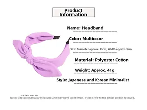 Close-up of purple bow headband made of polyester cotton fabric with 13cm diameter