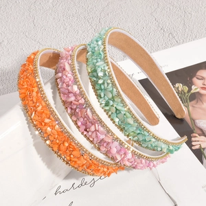 Baroque crystal headband set with handmade crushed stones and rhinestones for women