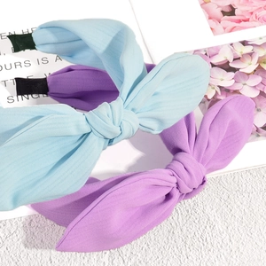 Sky blue and light purple bow headbands with fabric texture for women's hair styling