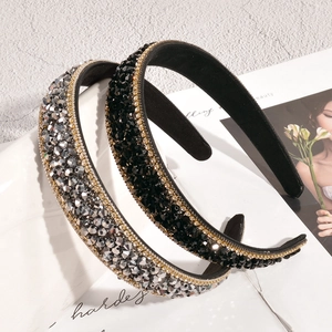 Baroque wide headband set with luxury rhinestones and golden beaded chain trim for women
