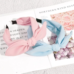 Pink and blue bow headband set with knotted fabric design for women and girls