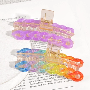 Pince à Cheveux Mode Couleur Bonbon Pour Femmes Résine Acrylique Maillon De Chaîne Pince Requin Dégradé Arc-en-Ciel Pailleté Accessoires Cheveux
