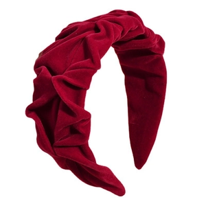 Serre-tête large en velours rouge foncé avec design plissé pour accessoires de cheveux