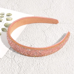 Detail of pink baroque headband with faceted crystals and rhinestones for women