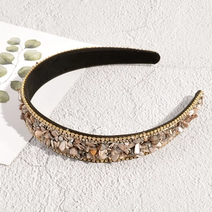 Detail of baroque headband with natural crushed stones and sparkling rhinestones