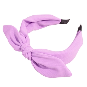 Simple light purple knotted bow headband with non-slip fabric and stylish solid color