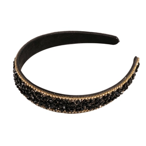 Elegant Baroque headband with black crystal beads and sparkling rhinestone trim
